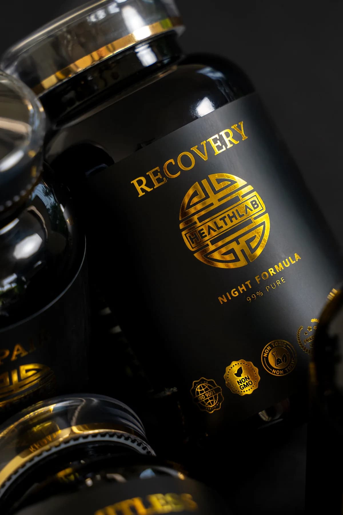 Healthlab Recovery Night Formula supplement bottles